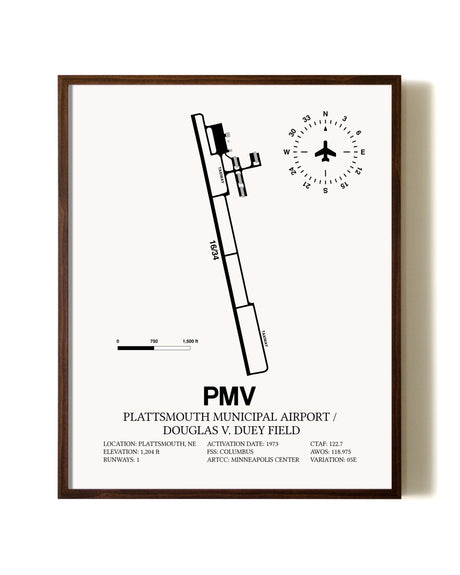 Plattsmouth Municipal Airport / Douglas V. Duey Field aviation print in walnut frame