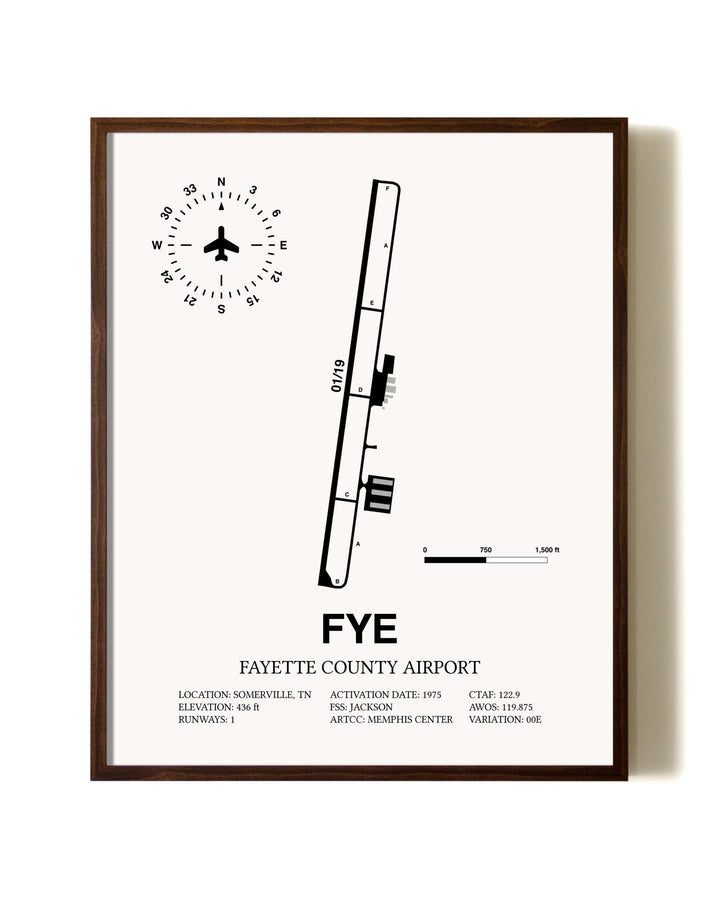 Fayette County Airport aviation print in walnut frame