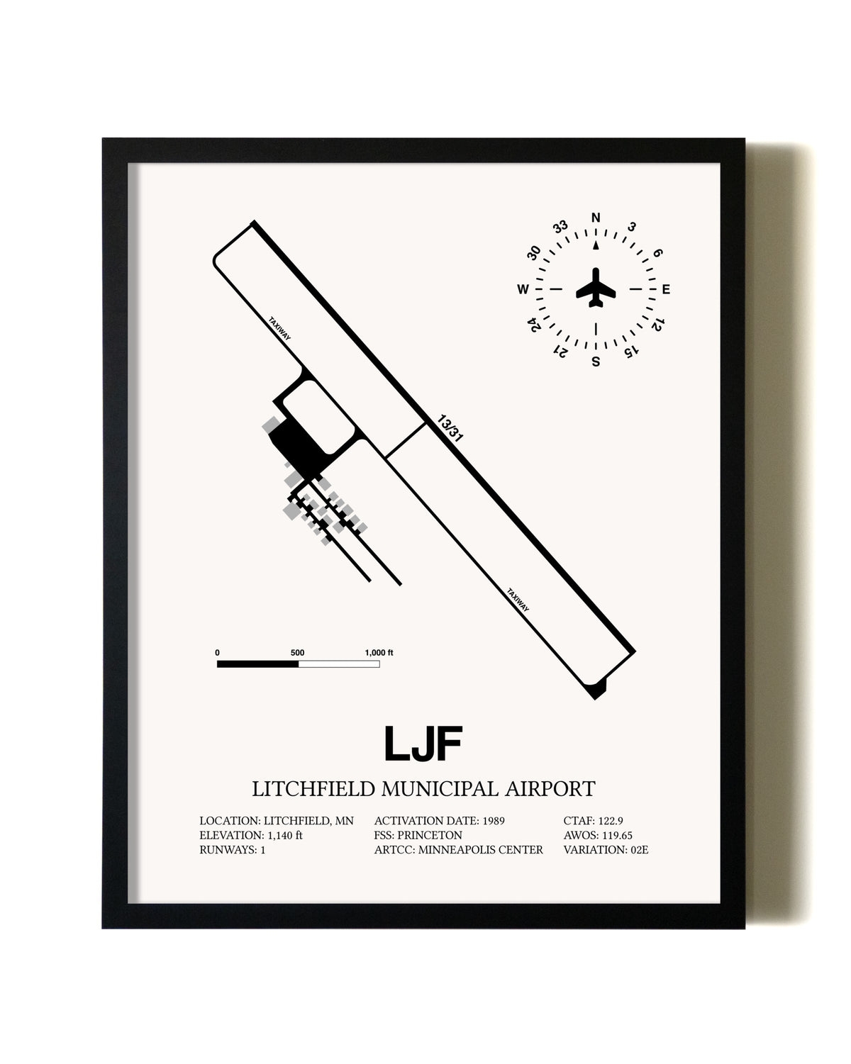 Framed Litchfield Municipal Airport wall art poster in black frame