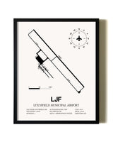 Framed Litchfield Municipal Airport wall art poster in black frame