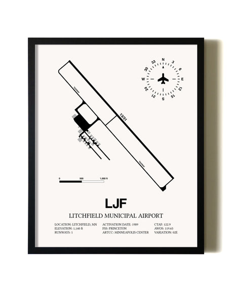 Framed Litchfield Municipal Airport wall art poster in black frame