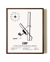 Council Bluffs Municipal Airport aviation print in walnut frame