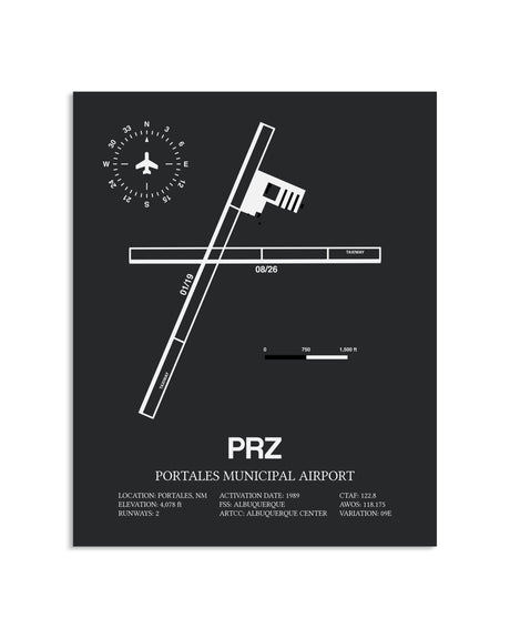 Gray Framed Portales Municipal Airport layout wall art poster