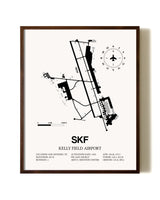 Kelly Field Airport aviation print in walnut frame