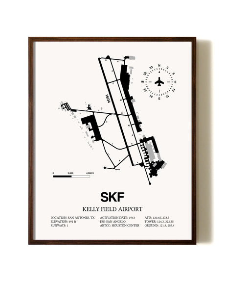 Kelly Field Airport aviation print in walnut frame