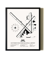 Framed Southern Wisconsin Regional Airport wall art poster in black frame