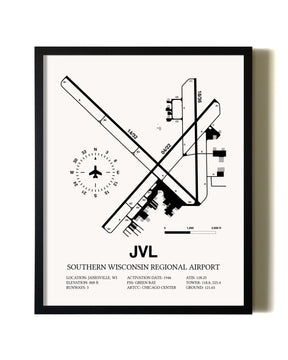 Framed Southern Wisconsin Regional Airport wall art poster in black frame