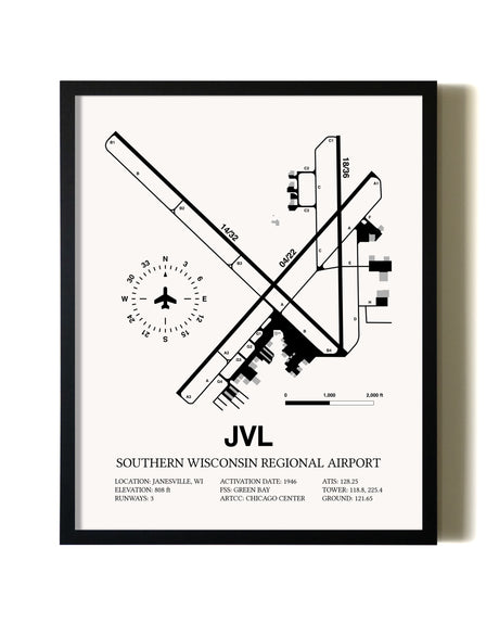 Framed Southern Wisconsin Regional Airport wall art poster in black frame