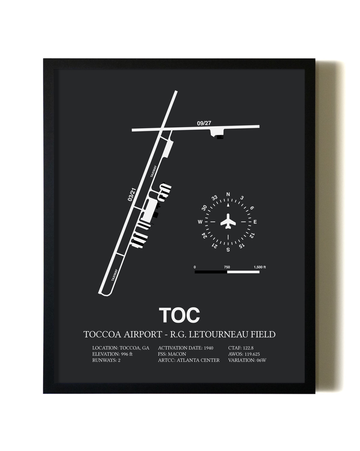 Unframed Toccoa Airport - R.G. Letourneau Field map print poster