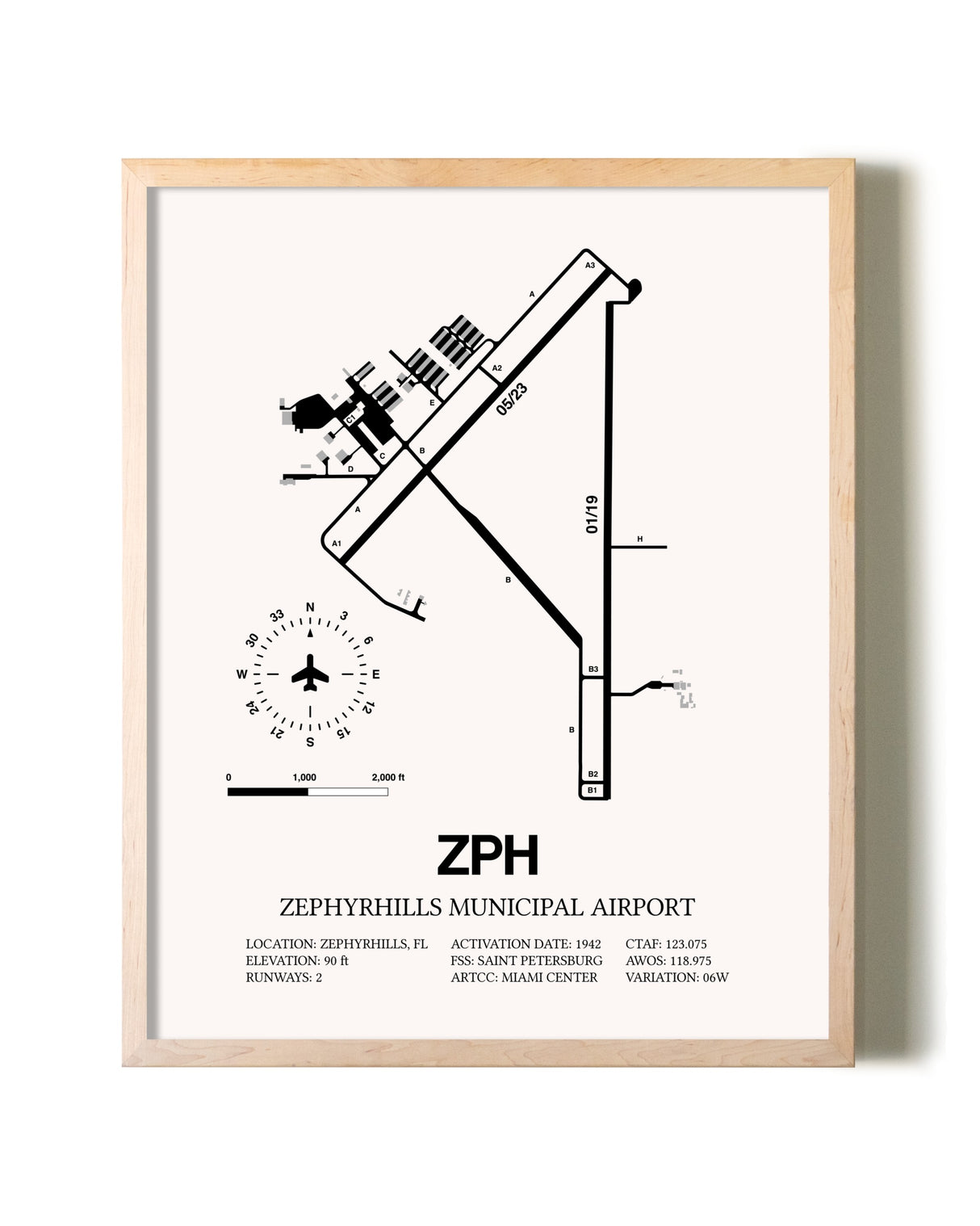 Zephyrhills Municipal Airport framed wall art in white frame