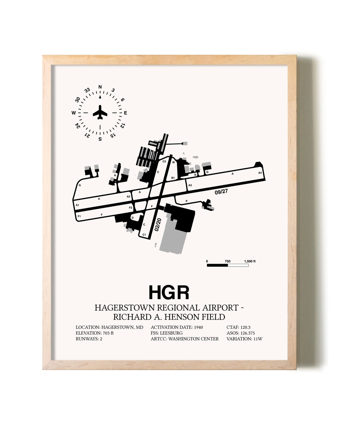 Hagerstown Regional Airport-Richard A. Henson Field framed wall art in white frame