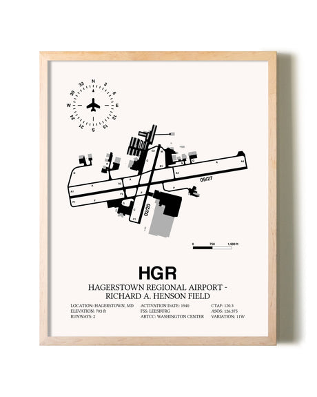 Hagerstown Regional Airport-Richard A. Henson Field framed wall art in white frame