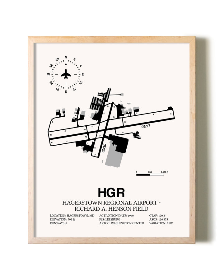 Hagerstown Regional Airport-Richard A. Henson Field framed wall art in white frame
