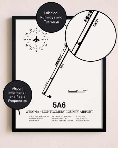 Framed Winona - Montgomery County Airport layout wall art poster