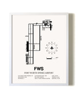 Fort Worth Spinks Airport airport map poster in oak frame