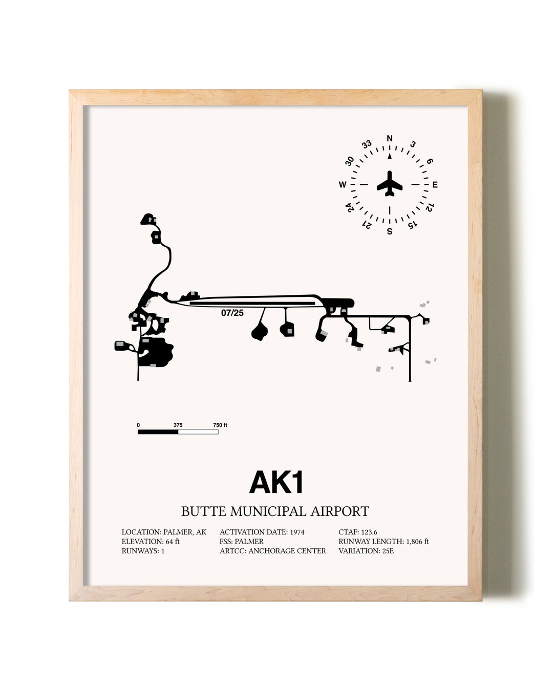 Butte Municipal Airport framed wall art in white frame
