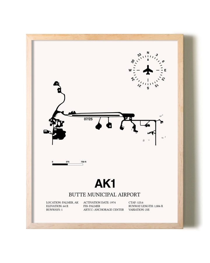 Butte Municipal Airport framed wall art in white frame