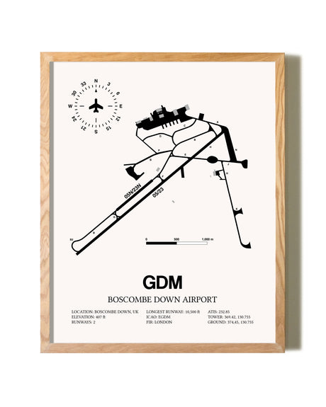 Boscombe Down Airport framed print in natural wood frame
