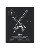 Gray Framed Sheboygan County Memorial International Airport layout wall art poster