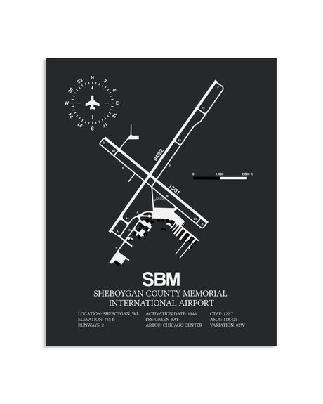 Gray Framed Sheboygan County Memorial International Airport layout wall art poster