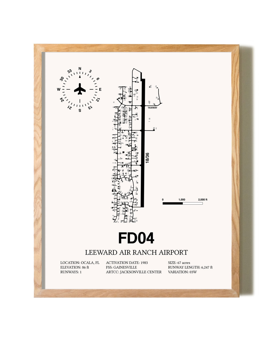 Leeward Air Ranch Airport framed print in natural wood frame