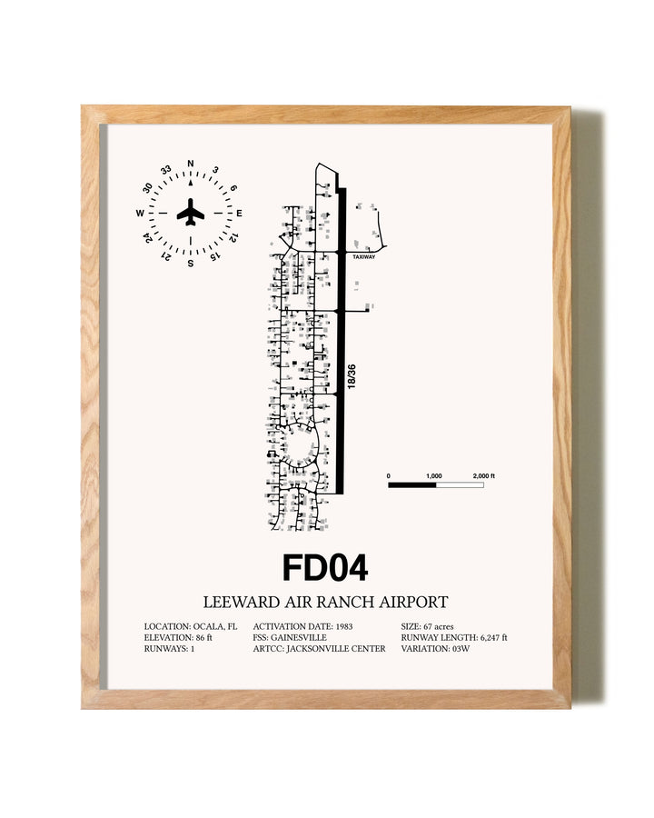 Leeward Air Ranch Airport framed print in natural wood frame