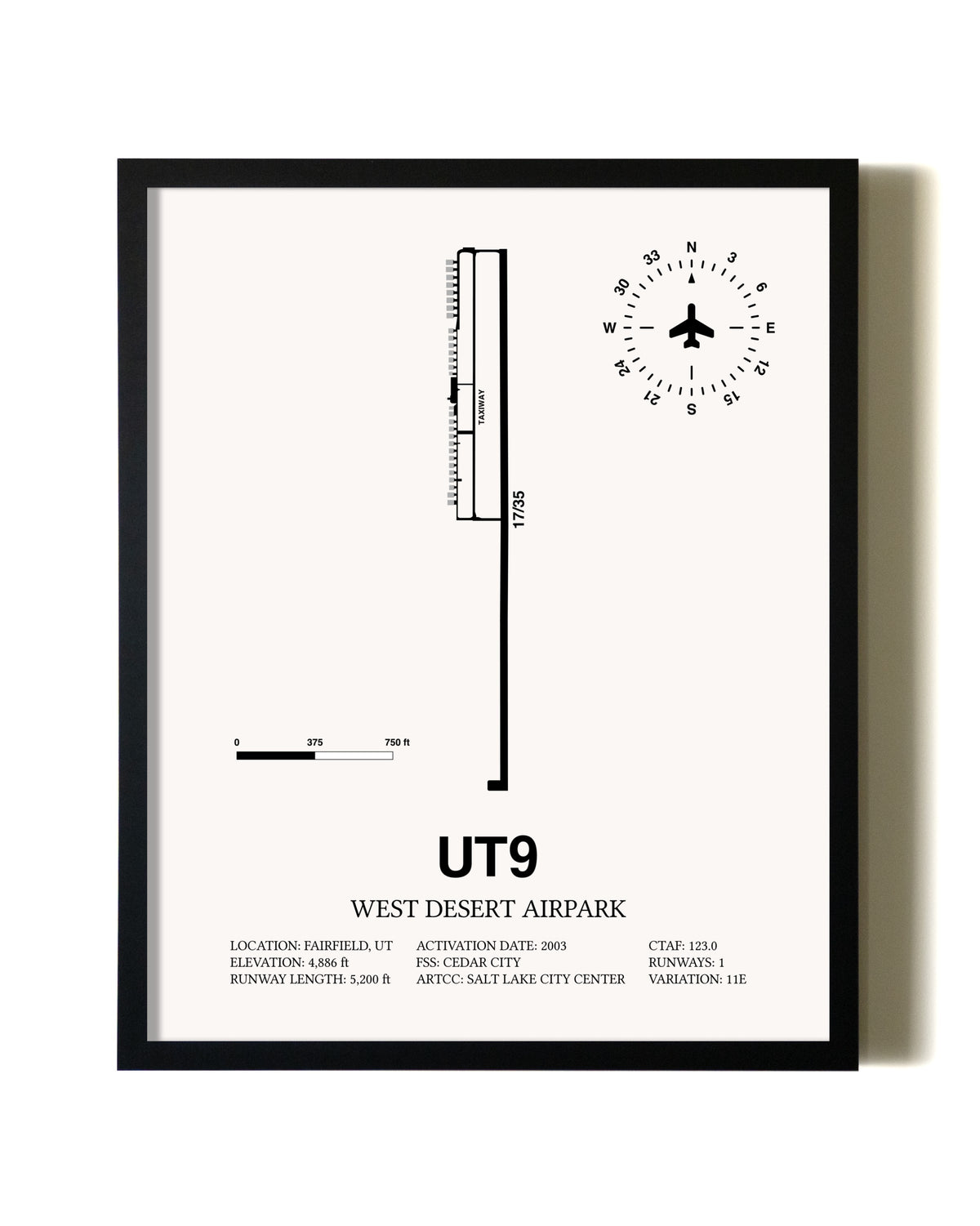 Framed West Desert Airpark wall art poster in black frame