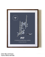 Pittsburgh International Airport aviation print in walnut frame with mat