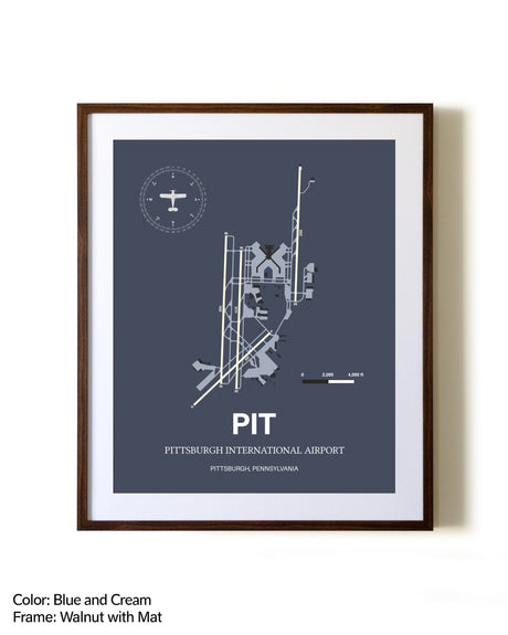 Pittsburgh International Airport aviation print in walnut frame with mat