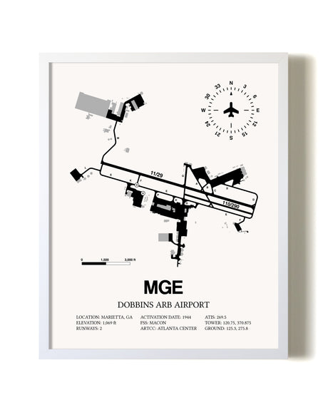 Dobbins ARB Airport airport map poster in oak frame