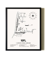 Framed Cannon Creek Airpark wall art poster in black frame