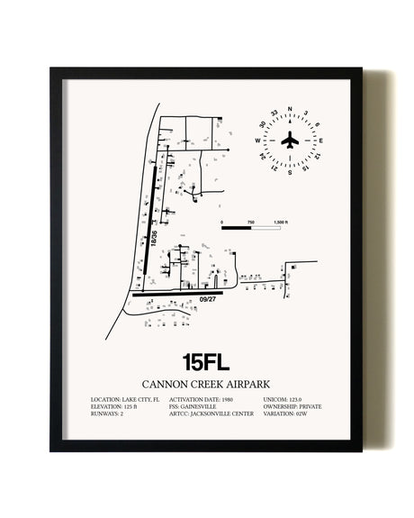 Framed Cannon Creek Airpark wall art poster in black frame