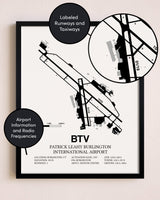 Framed Patrick Leahy Burlington International Airport layout wall art poster
