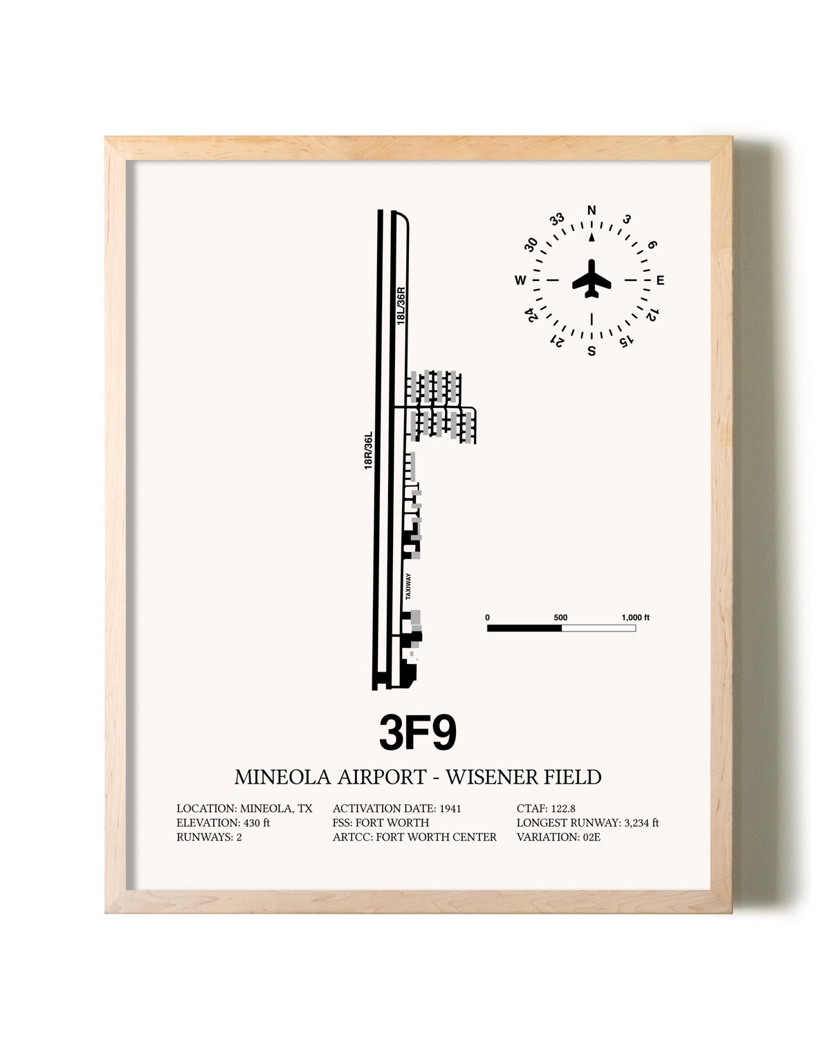 Mineola Airport - Wisener Field framed wall art in white frame