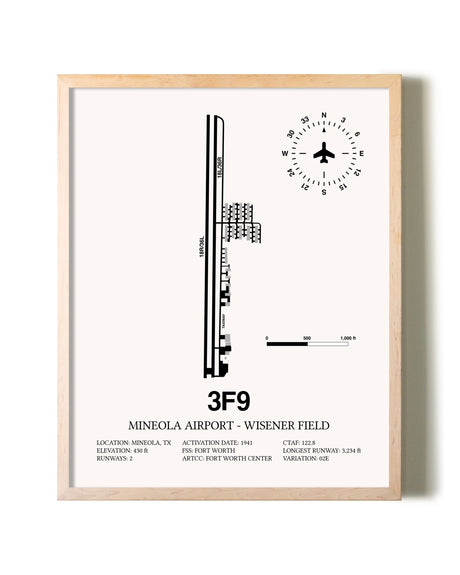 Mineola Airport - Wisener Field framed wall art in white frame