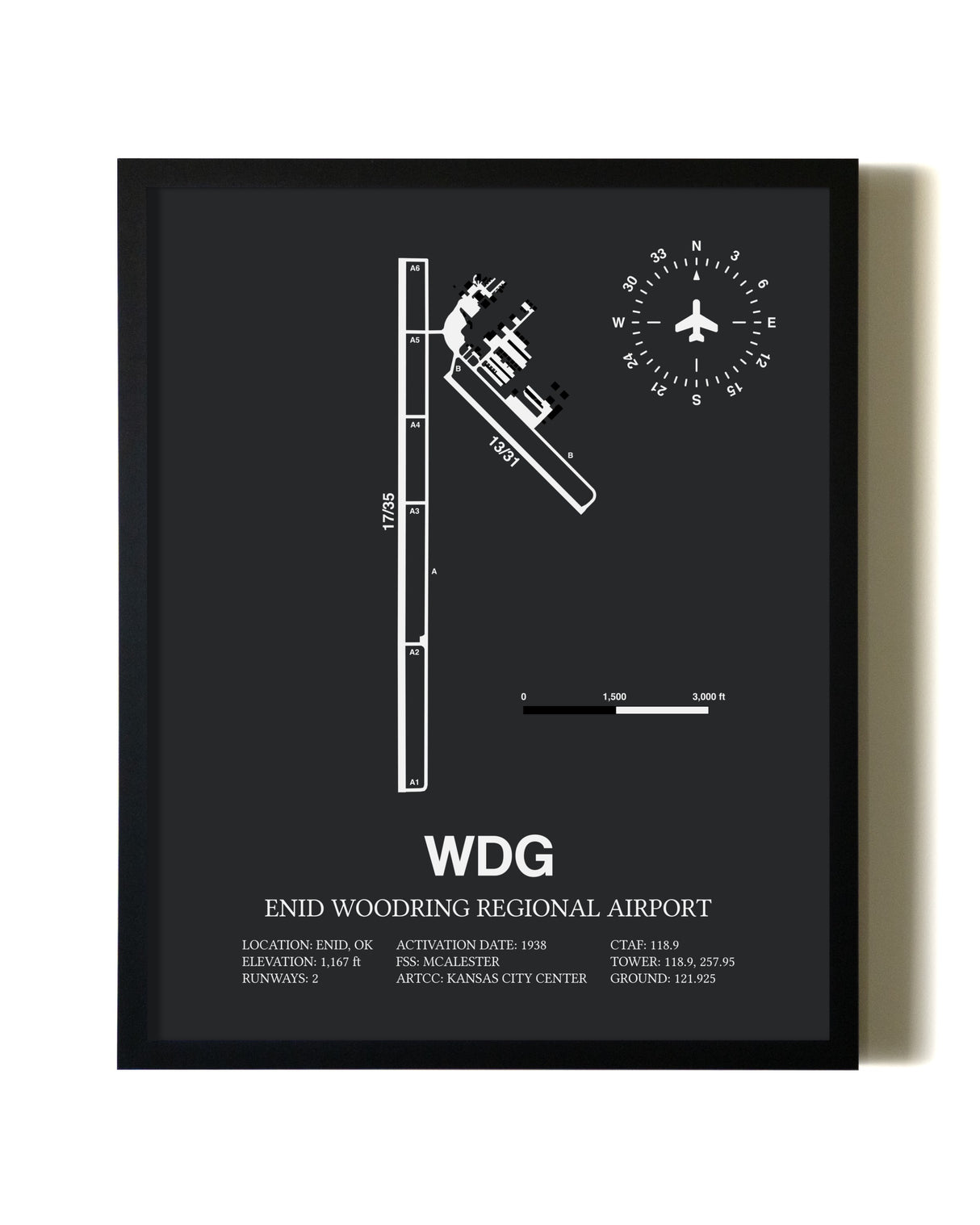 Unframed Enid Woodring Regional Airport map print poster