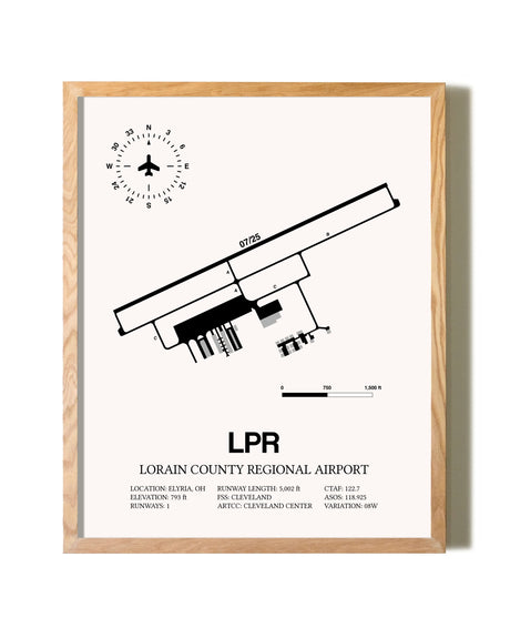 Lorain County Regional Airport framed print in natural wood frame