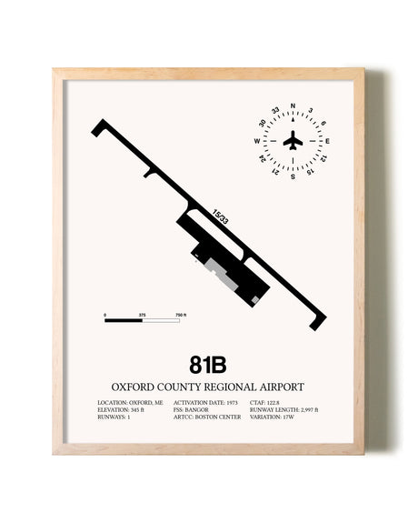 Oxford County Regional Airport framed wall art in white frame