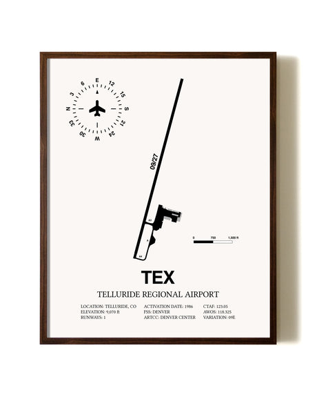 Telluride Regional Airport aviation print in walnut frame