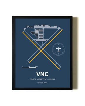 Framed Venice Municipal Airport wall art poster in black frame