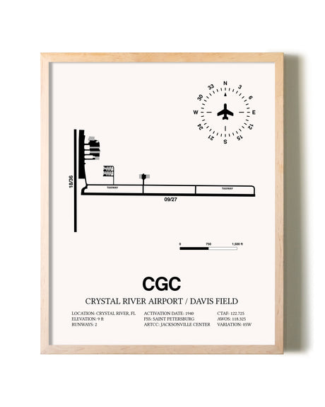 Crystal River Airport / Davis Field framed wall art in white frame