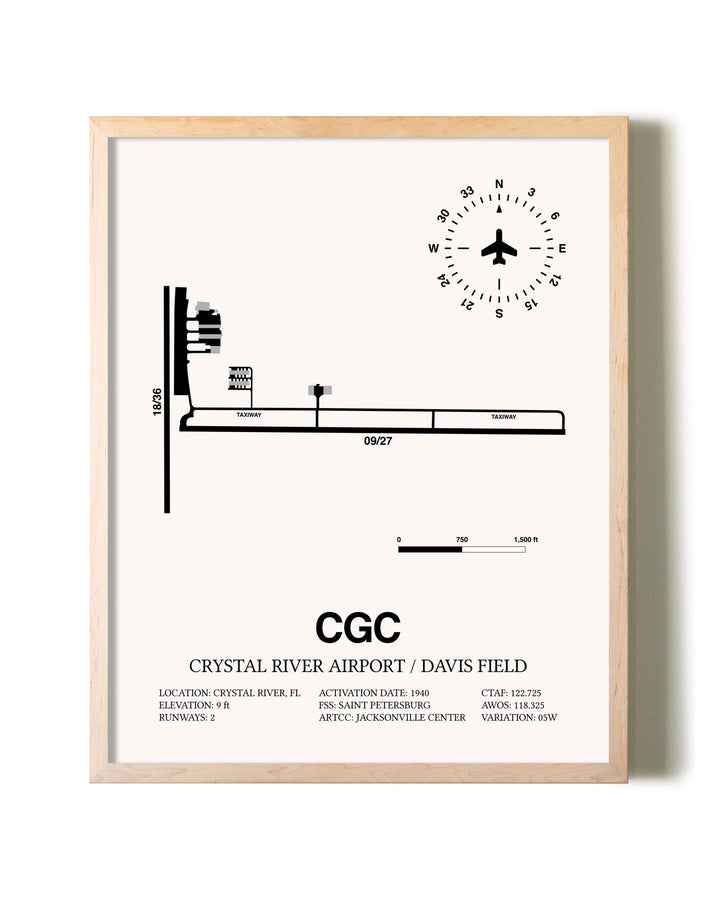 Crystal River Airport / Davis Field framed wall art in white frame