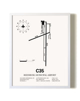 Reedsburg Municipal Airport airport map poster in oak frame
