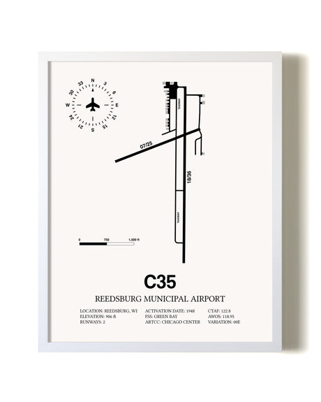 Reedsburg Municipal Airport airport map poster in oak frame