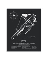 Gray Framed Battle Creek Executive Airport At Kellogg Field layout wall art poster