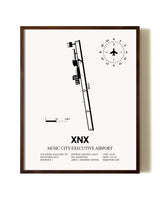 Music City Executive Airport aviation print in walnut frame