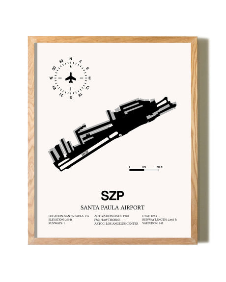 Santa Paula Airport framed print in natural wood frame