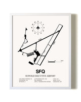 Suffolk Executive Airport airport map poster in oak frame