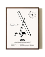 Lawrence Regional Airport aviation print in walnut frame