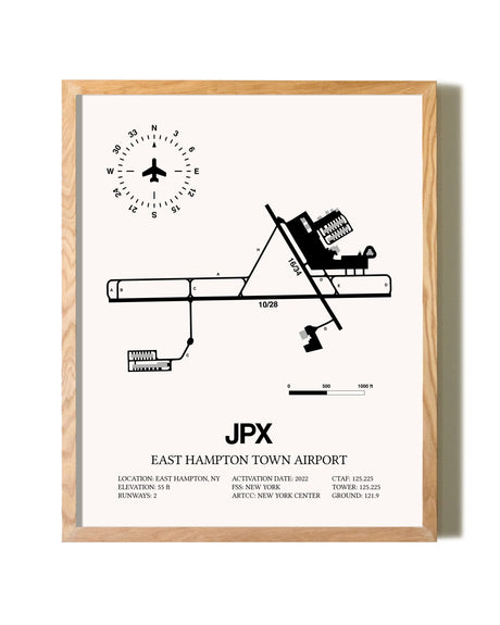 East Hampton Town Airport framed print in natural wood frame